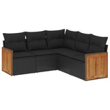 5 Piece Garden Sofa Set with Cushions Black Poly Rattan - Front View