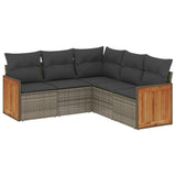5 Piece Garden Sofa Set with Cushions Grey Poly Rattan - Front View