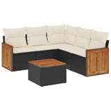 6 Piece Garden Sofa Set with Cushions Black Poly Rattan - Front View