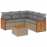 6 Piece Garden Sofa Set with Cushions Beige Poly Rattan - Front View