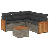 6 Piece Garden Sofa Set with Cushions Grey Poly Rattan - Front View