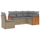 5 Piece Garden Sofa Set with Cushions Beige Poly Rattan - Front View