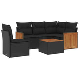 6 Piece Garden Sofa Set with Cushions Black Poly Rattan - Front View