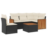 6 Piece Garden Sofa Set with Cushions Black Poly Rattan - Front View