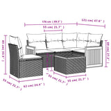 6 Piece Garden Sofa Set with Cushions Black Poly Rattan - Close-Up Angle