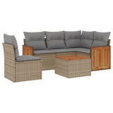 6 Piece Garden Sofa Set with Cushions Beige Poly Rattan - Front View