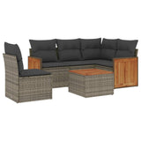 6 Piece Garden Sofa Set with Cushions Grey Poly Rattan - Front View