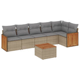 7 Piece Garden Sofa Set with Cushions Beige Poly Rattan - Front View