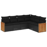 6 Piece Garden Sofa Set with Cushions Black Poly Rattan - Front View