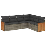 6 Piece Garden Sofa Set with Cushions Grey Poly Rattan - Front View