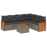 7 Piece Garden Sofa Set with Cushions Grey Poly Rattan - Front View