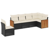 6 Piece Garden Sofa Set with Cushions Black Poly Rattan - Front View