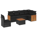 7 Piece Garden Sofa Set with Cushions Black Poly Rattan - Front View
