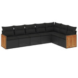 7 Piece Garden Sofa Set with Cushions Black Poly Rattan - Front View