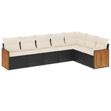 7 Piece Garden Sofa Set with Cushions Black Poly Rattan - Front View
