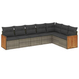 7 Piece Garden Sofa Set with Cushions Grey Poly Rattan - Front View