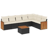8 Piece Garden Sofa Set with Cushions Black Poly Rattan - Front View