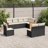 8 Piece Garden Sofa Set with Cushions Black Poly Rattan