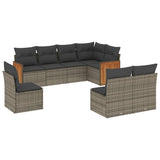 8 Piece Garden Sofa Set with Cushions Grey Poly Rattan - Front View