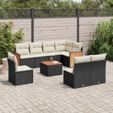 9 Piece Garden Sofa Set with Cushions Black Poly Rattan