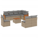 9 Piece Garden Sofa Set with Cushions Beige Poly Rattan - Front View