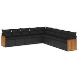 9 Piece Garden Sofa Set with Cushions Black Poly Rattan - Front View