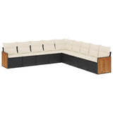 9 Piece Garden Sofa Set with Cushions Black Poly Rattan - Front View