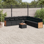 10 Piece Garden Sofa Set with Cushions Black Poly Rattan
