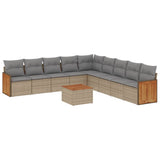 10 Piece Garden Sofa Set with Cushions Beige Poly Rattan