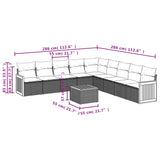 10 Piece Garden Sofa Set with Cushions Grey Poly Rattan - Low Angle