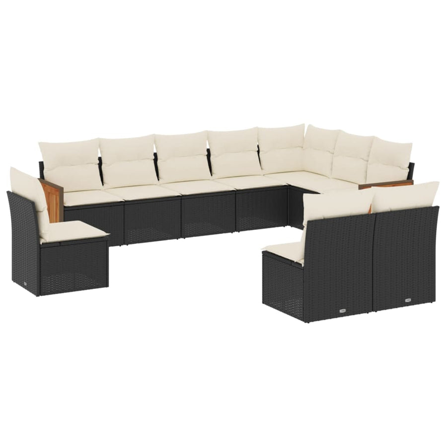 10 Piece Garden Sofa Set with Cushions Black Poly Rattan