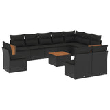 11 Piece Garden Sofa Set with Cushions Black Poly Rattan - Front View