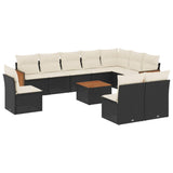 11 Piece Garden Sofa Set with Cushions Black Poly Rattan - Front View