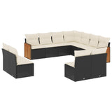 11 Piece Garden Sofa Set with Cushions Black Poly Rattan - Front View