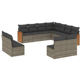 11 Piece Garden Sofa Set with Cushions Grey Poly Rattan - Front View