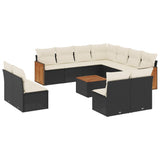 12 Piece Garden Sofa Set with Cushions Black Poly Rattan - Front View