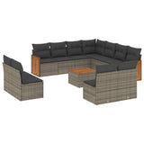 12 Piece Garden Sofa Set with Cushions Grey Poly Rattan - Front View