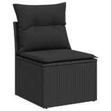 9 Piece Garden Sofa Set with Cushions Black Poly Rattan - Rear View