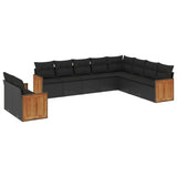 10 Piece Garden Sofa Set with Cushions Black Poly Rattan - Front View