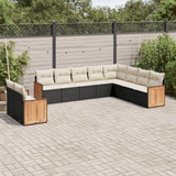 10 Piece Garden Sofa Set with Cushions Black Poly Rattan