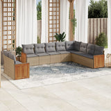 10 Piece Garden Sofa Set with Cushions Beige Poly Rattan
