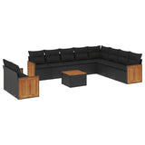 11 Piece Garden Sofa Set with Cushions Black Poly Rattan - Front View