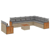 11 Piece Garden Sofa Set with Cushions Beige Poly Rattan - Front View