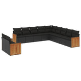 11 Piece Garden Sofa Set with Cushions Black Poly Rattan - Front View
