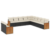 11 Piece Garden Sofa Set with Cushions Black Poly Rattan - Front View