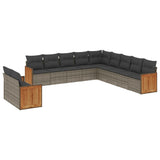 11 Piece Garden Sofa Set with Cushions Grey Poly Rattan - Front View