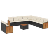 12 Piece Garden Sofa Set with Cushions Black Poly Rattan - Front View