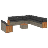 12 Piece Garden Sofa Set with Cushions Grey Poly Rattan - Front View