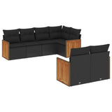 7 Piece Garden Sofa Set with Cushions Black Poly Rattan - Front View