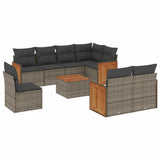 9 Piece Garden Sofa Set with Cushions Grey Poly Rattan - Front View